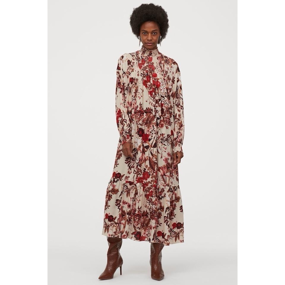 NWT H&M Oversized Kaftan Smocked Long Sleeved Floral Maxi Dress Bloggers Fave